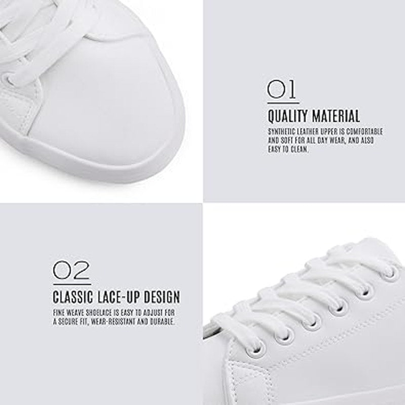 New Jabasic Womens Size 8 White Faux Leather Lace Up Platform Sneaker Shoes