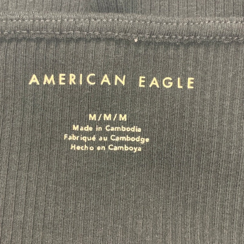 New American Eagle Womens Medium Black Ribbed Halter Snap Closure Bodysuit