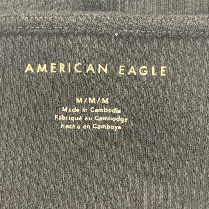 New American Eagle Womens Medium Black Ribbed Halter Snap Closure Bodysuit
