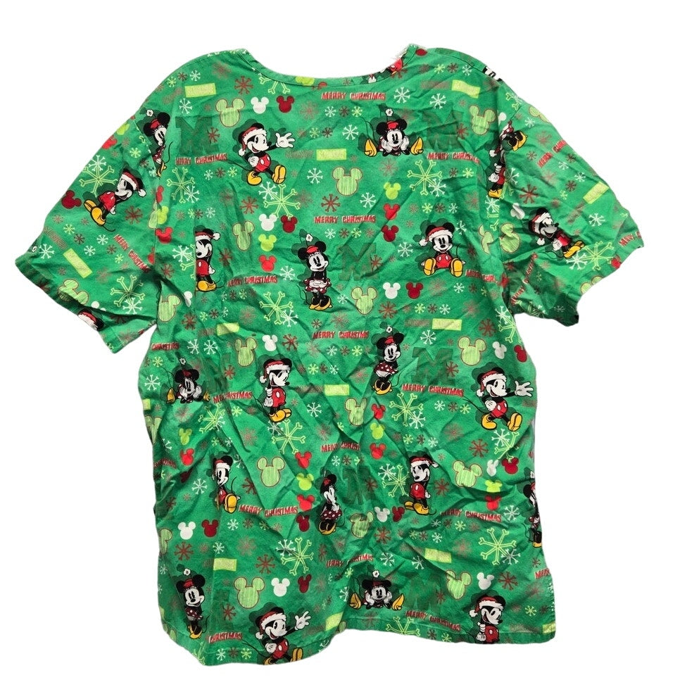 Disney Womens Large 100% Cotton Mickey &amp; Minnie Merry Christmas Scrub Top