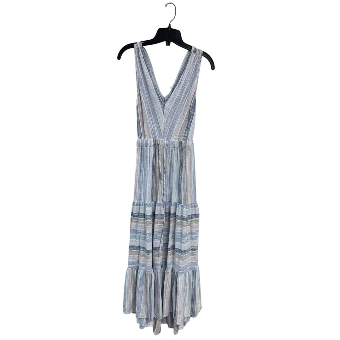Splendid Womens Small Boho Sleeveless V Neck Striped Drawstring Waist Maxi Dress