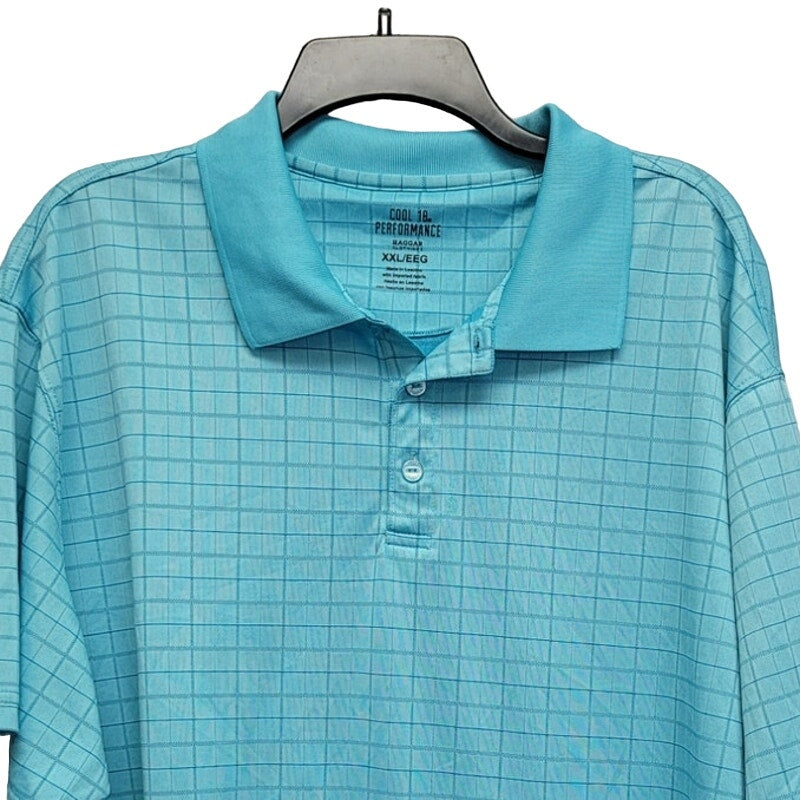 Cool 18 Haggar Mens 2XL Plaid 100% Cotton Short Sleeve Collared Polo Shirt