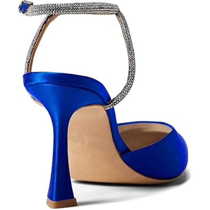 Coutgo Womens Size 8.5 Royal Blue Satin 3.5" Heel Closed Toe Ankle Strap Shoes