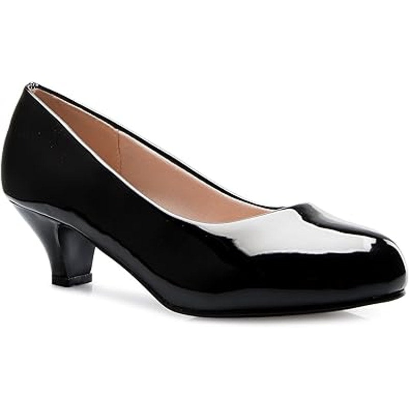 Forever Womens Size 6.5 Shiny Black Round Closed Toe 2" Heel Slide On Shoes