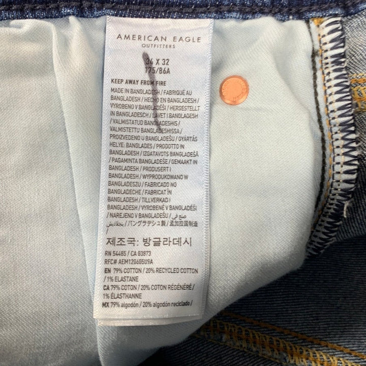 New American Eagle Mens 34 X 32 Cotton Blend Airflex Slim Denim Blue Jeans