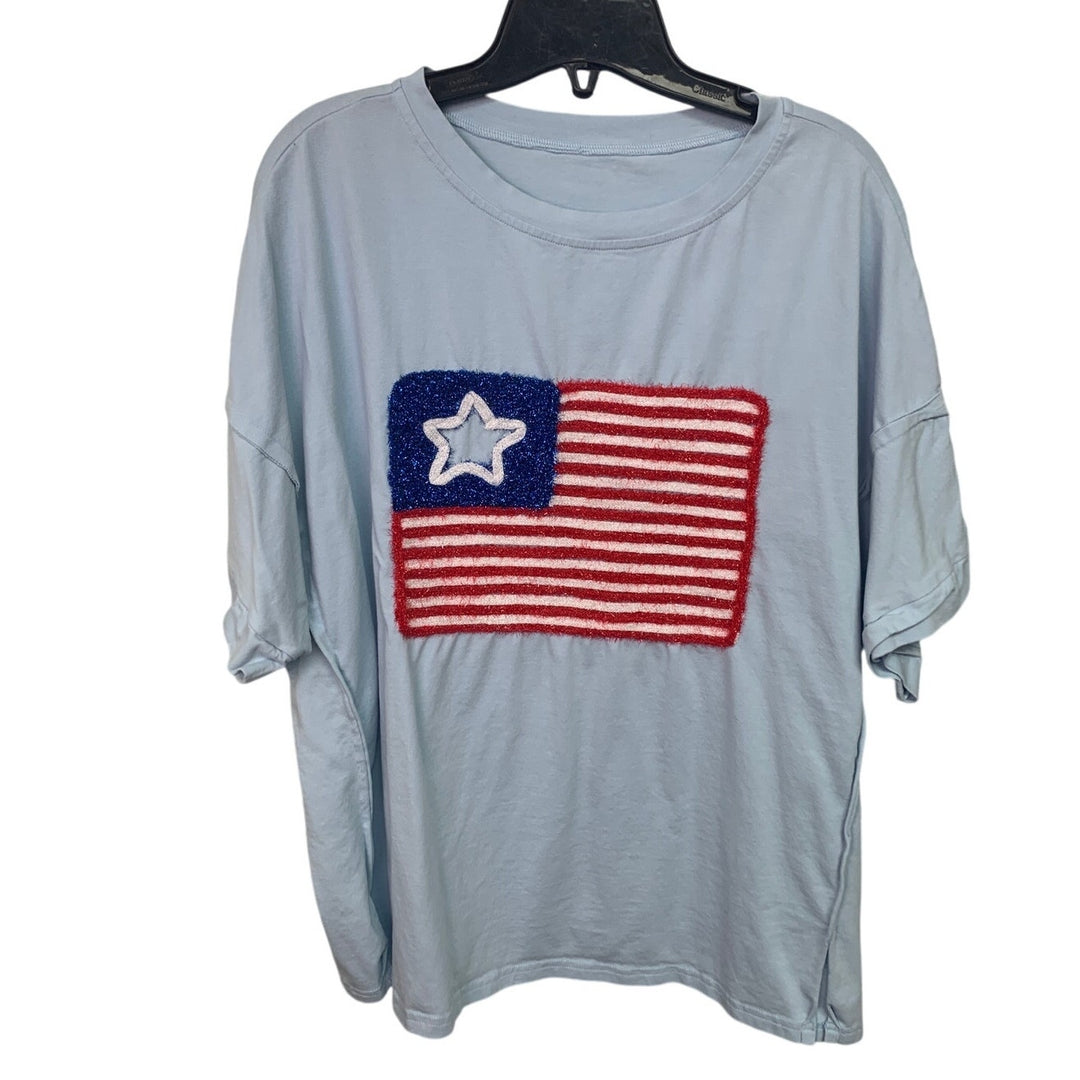 Lot of 3 Womens XL USA Flag Patriotic Bubbles Short Sleeve Summer Tops Shirts