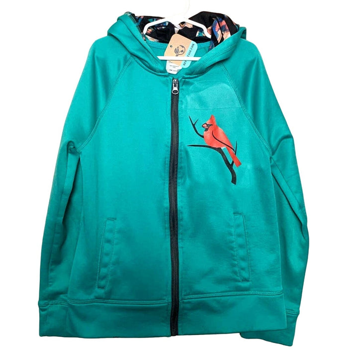 Handmade Upcycled Child Medium Cardinal Long Sleeve Full Zip Hoodie Jacket