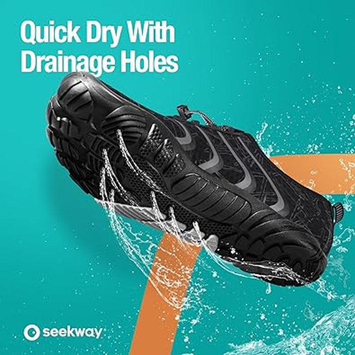 Seekway Mens Size 9 Black Gray Lace Up Non Slip Barefoot Aqua Socks Water Shoes