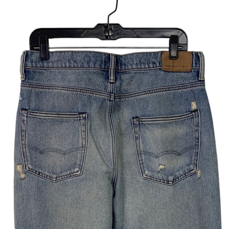 New American Eagle Womens Size 12 Easyflex Loose Distressed Denim Blue Jeans