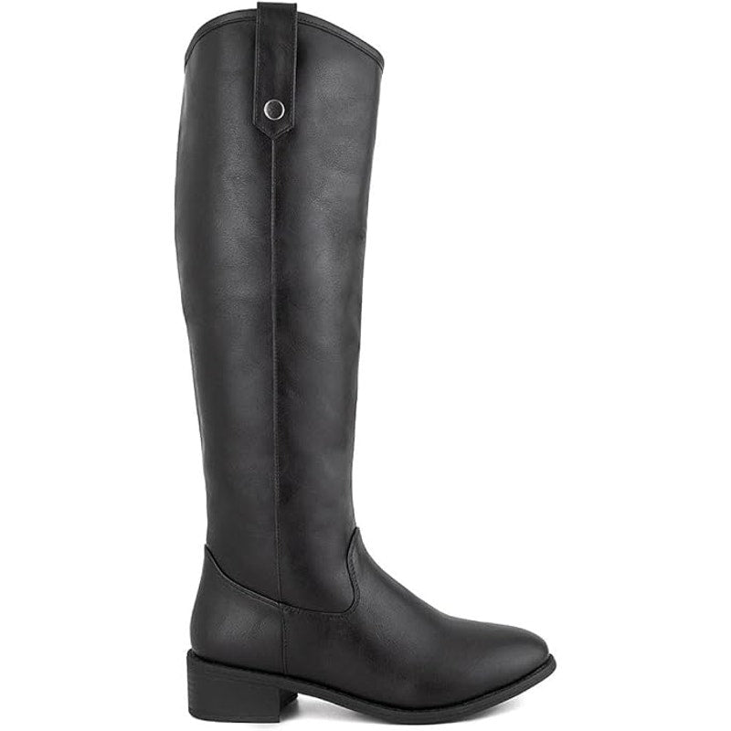 London Fog Womens Size 8.5W Wide Black Faux Leather 1.5" Block Heel Riding Boots