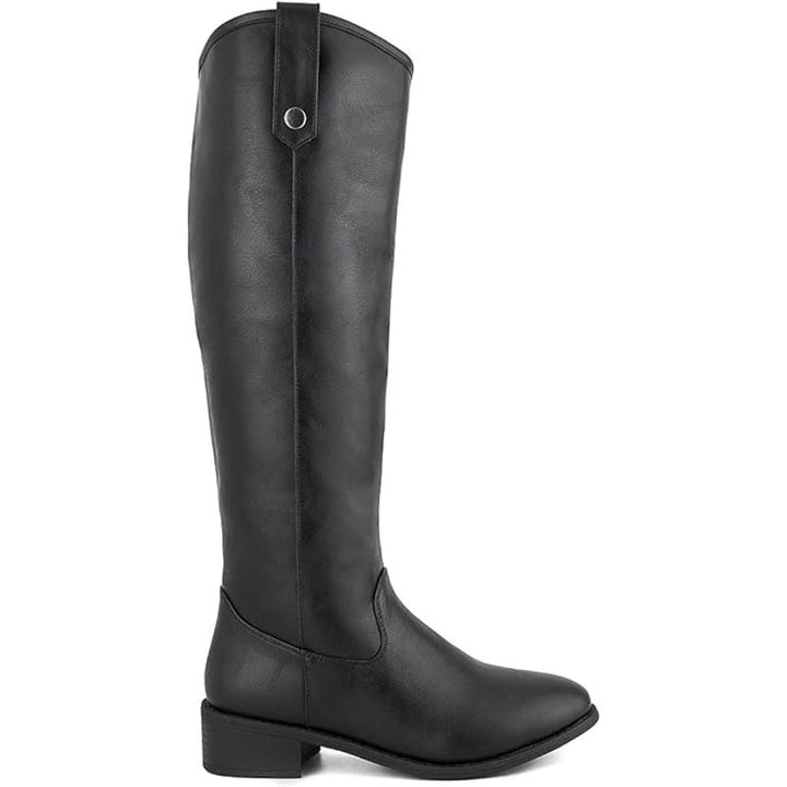 London Fog Womens Size 8.5W Wide Black Faux Leather 1.5" Block Heel Riding Boots