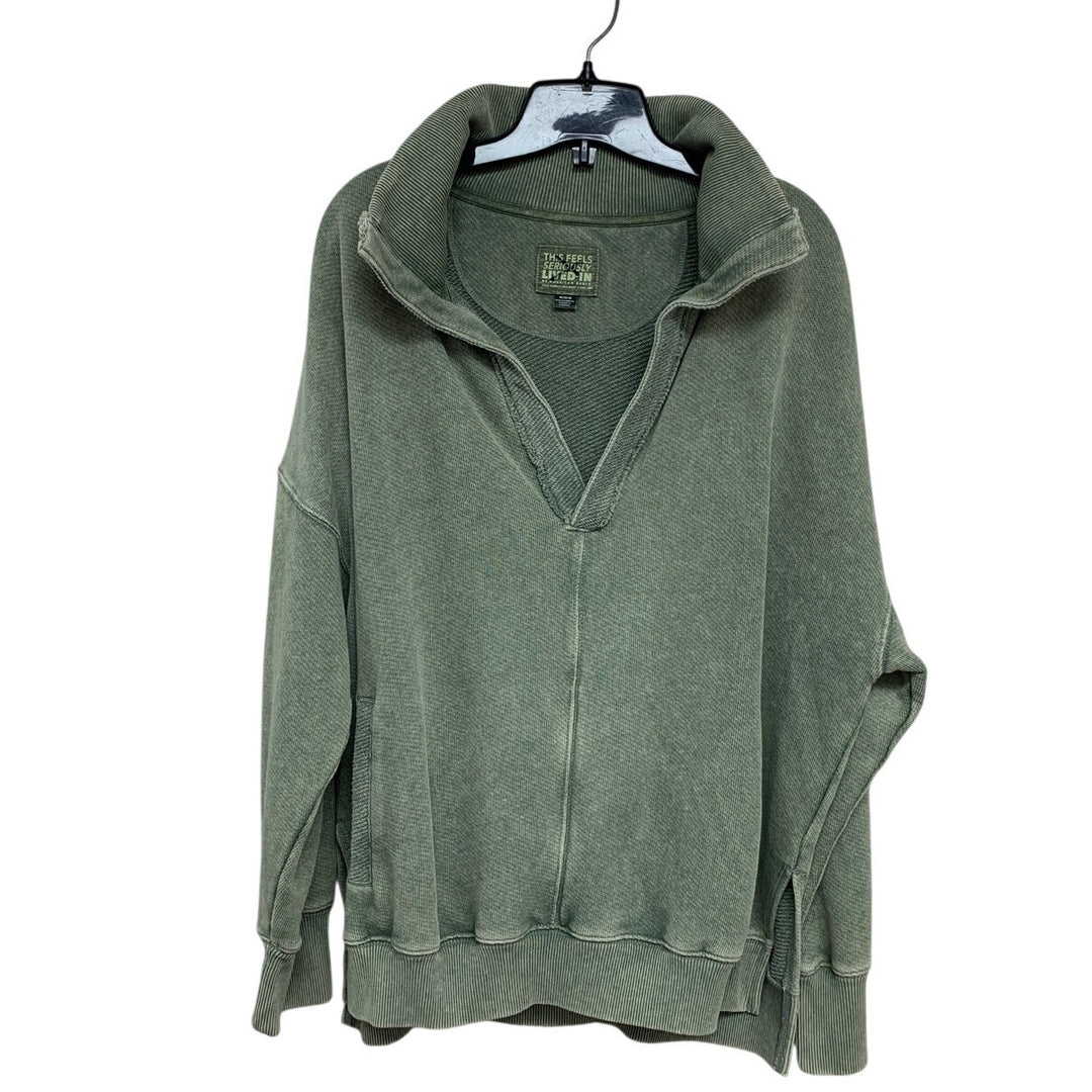 New American Eagle Womens Medium Green Long Sleeve Deep V Neck Sweatshirt
