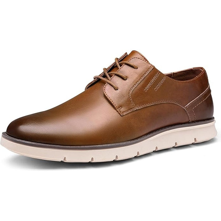 Jousen Men Size 10 Chestnut Brown Faux Leather Lace Up Casual Oxford Dress Shoes