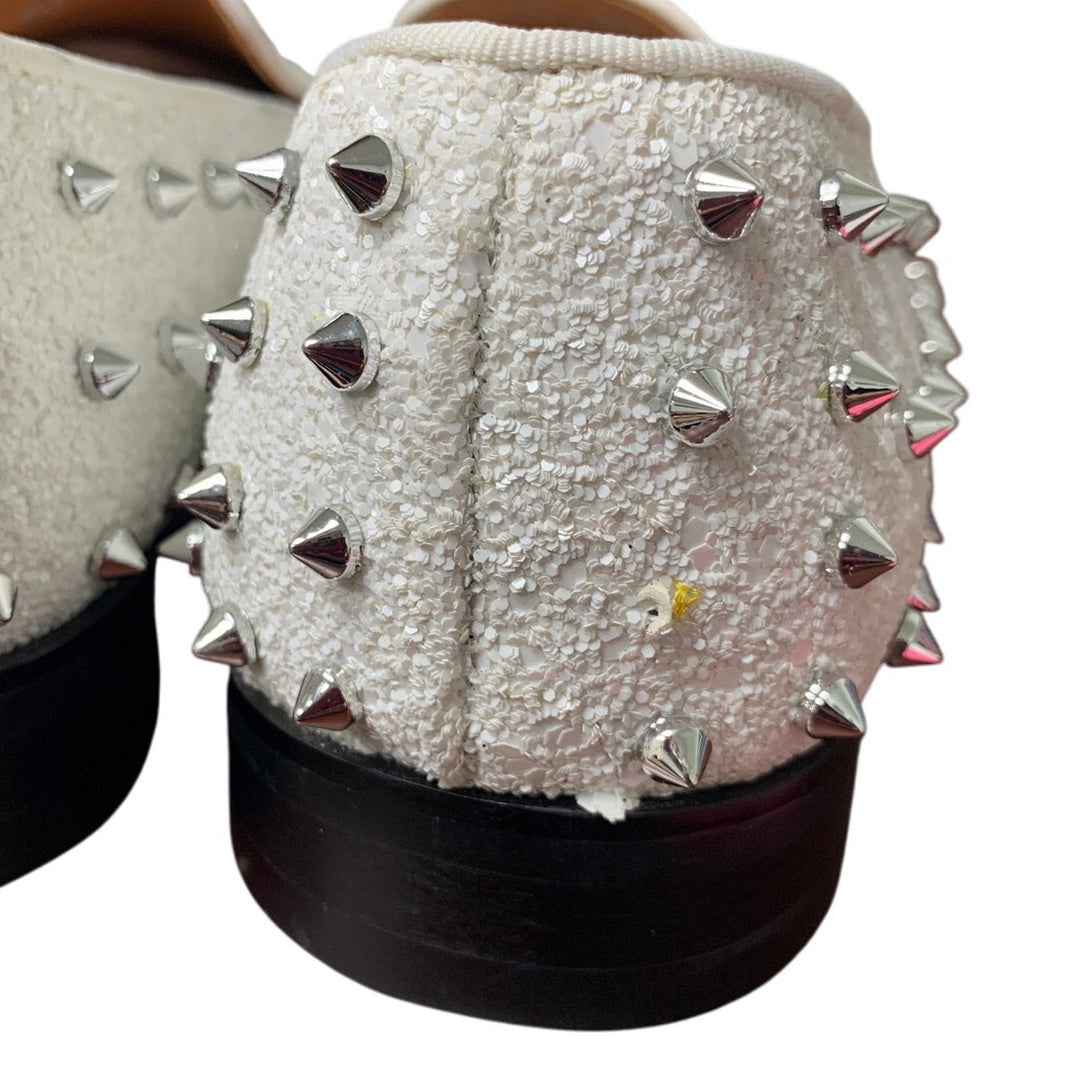 Erphpre Paul Mens Size 11 White Sparkle Silver Studded Spiked Slip On Loafers