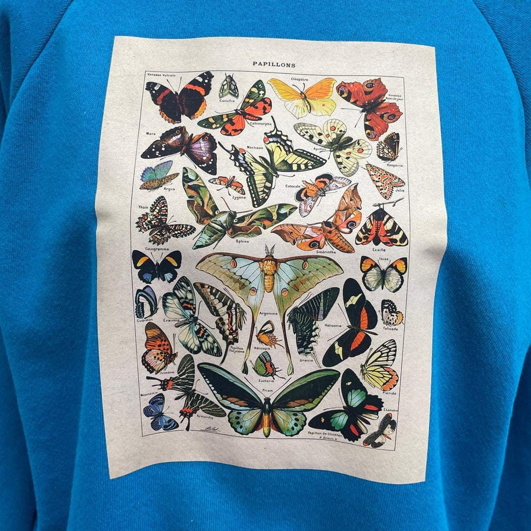 Hand Printed Upcycled Womens Medium Vintage Book Page Butterfly Sweatshirt