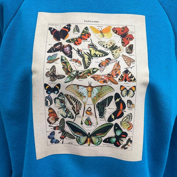Hand Printed Upcycled Womens Medium Vintage Book Page Butterfly Sweatshirt