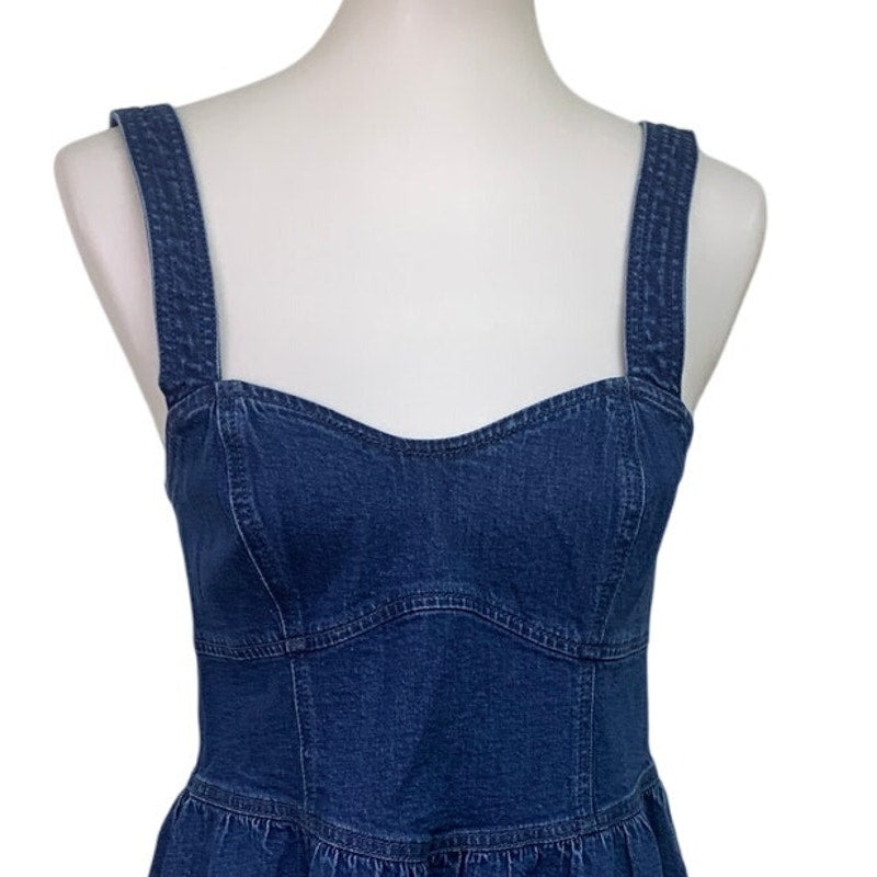 New American Eagle Womens Medium Smocked Back Sweetheart Denim Mini Dress