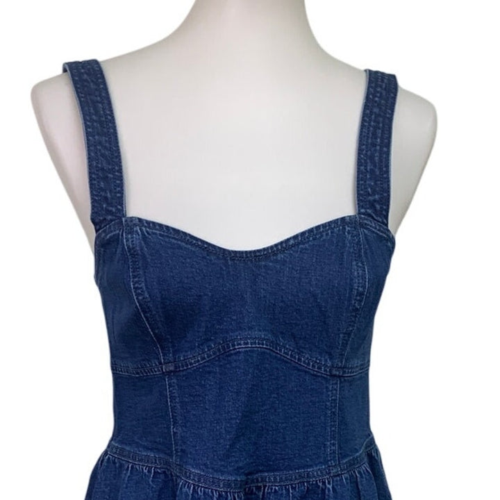 New American Eagle Womens Medium Smocked Back Sweetheart Denim Mini Dress
