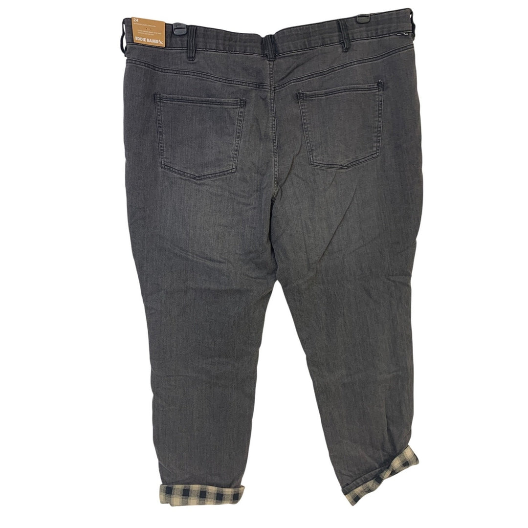 New Eddie Bauer Womens Cinder Black Boyfriend Flannel Lined Cotton Denim Jeans