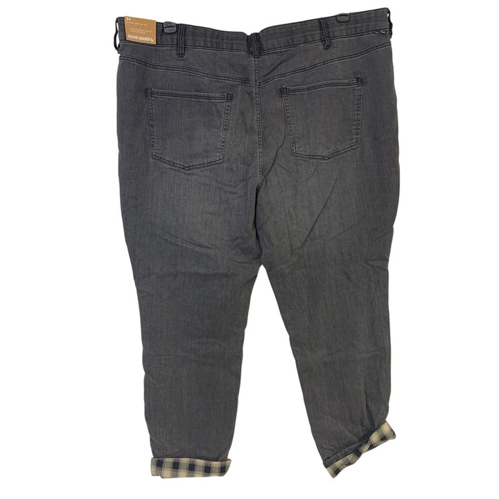 New Eddie Bauer Womens Cinder Black Boyfriend Flannel Lined Cotton Denim Jeans