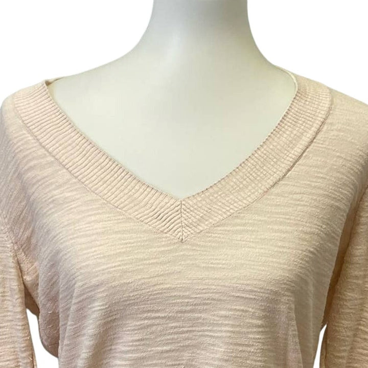 New York &amp; Company Large Blush Peach V-Neck Long Sleeve Cotton Blend Sweater