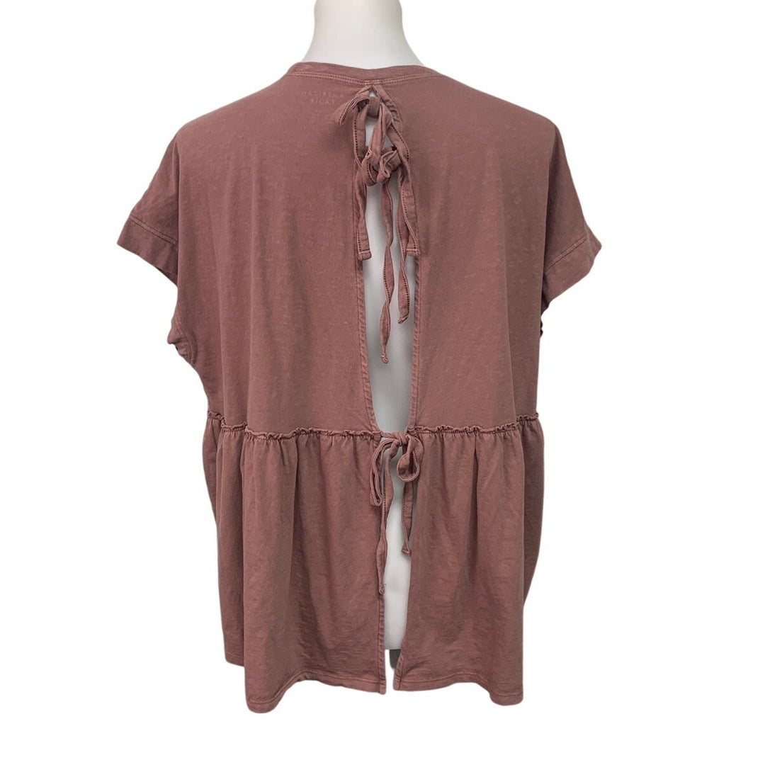 New American Eagle Womens Medium Short Sleeve Crew Neck Back Tie Top