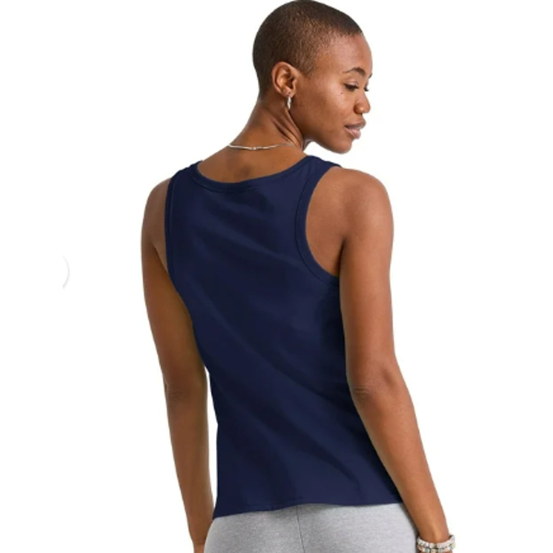 New Hanes Womens Small Essentials Solid Athletic Navy 100% Cotton Tank Top