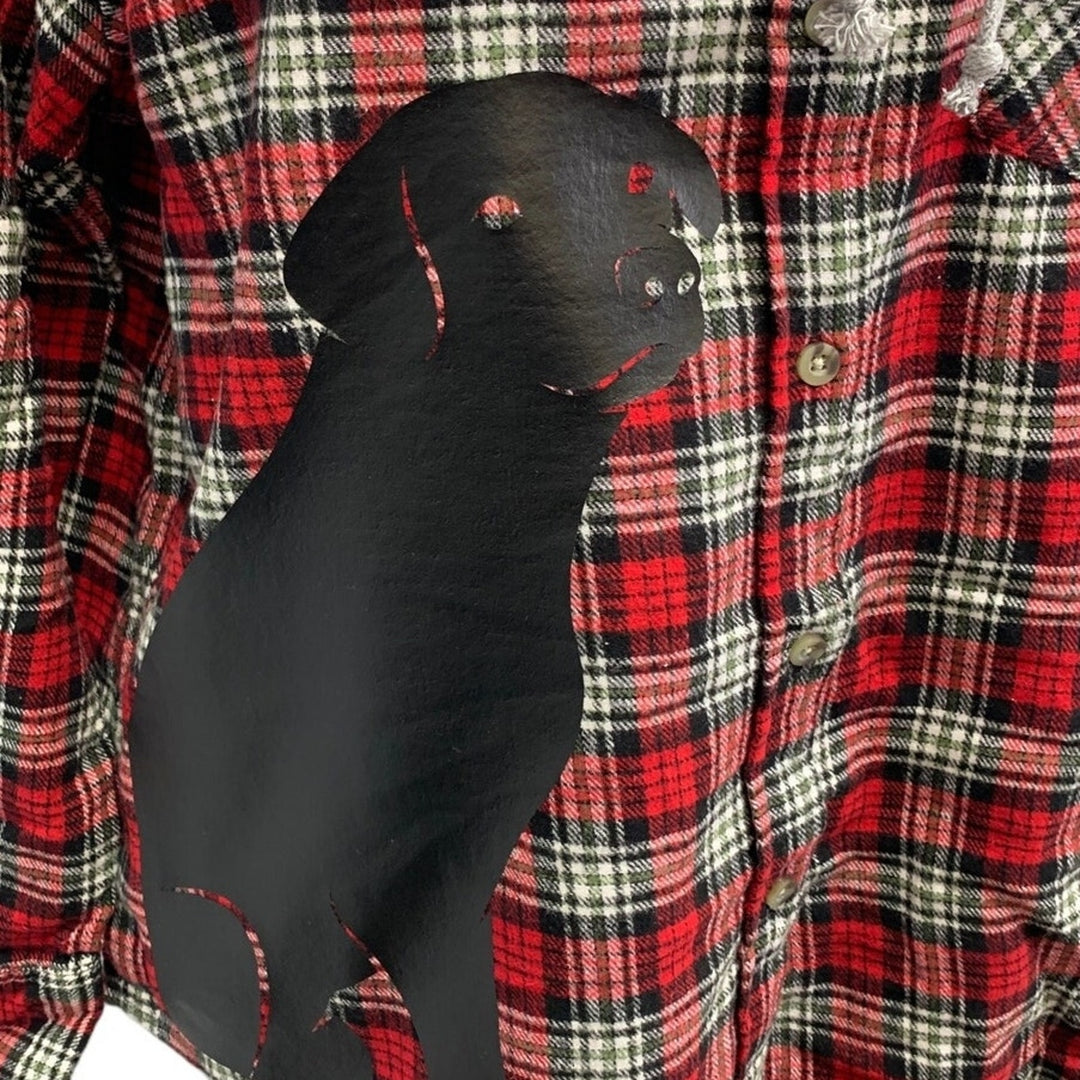 New Hand Printed Womens XXL Black Lab Dog Long Sleeve Plaid Flannel Hoodie
