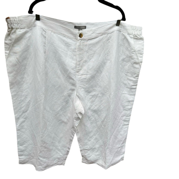 New Jessica London Womens Plus Size 28W White Linen Blend Lined Bermuda Shorts