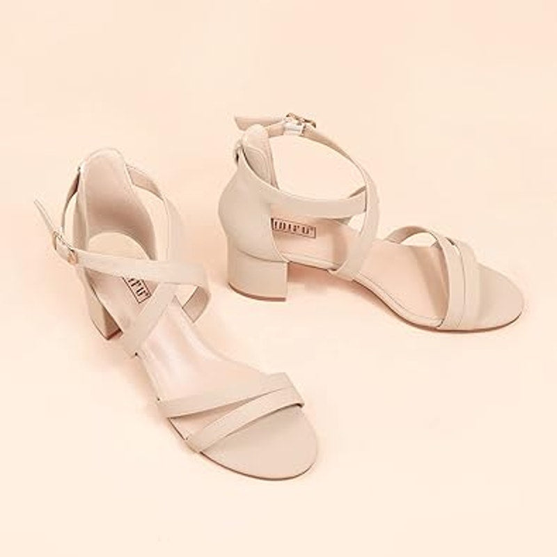 idifu Womens 9.5 Pinky Tan Open Toe 2.25" Block Heel Ankle Strap Sandal Shoes