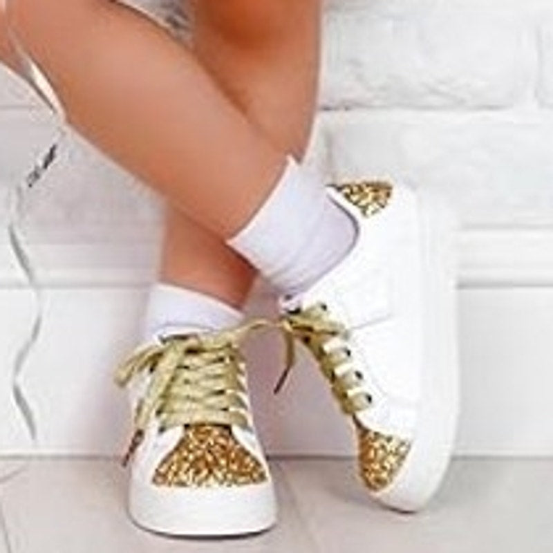 Qimaoo Toddler Girls Size 9.5 Gold Glitter Sneakers Lace Up Round Toe Shoes
