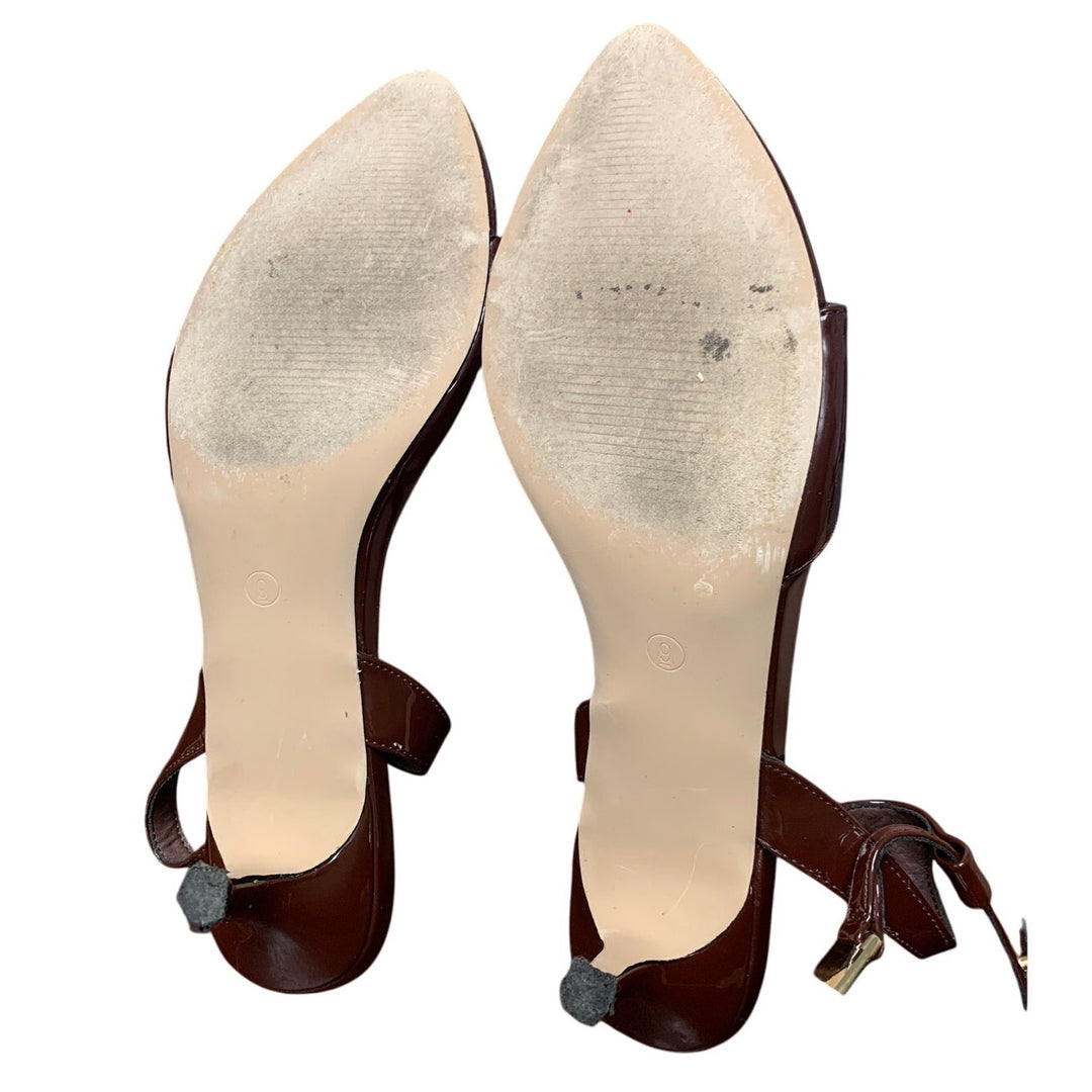 Coutgo Womens Size 9 Dark Brown 2" Low Kitten Heel Ankle Strap Open Toe Shoes