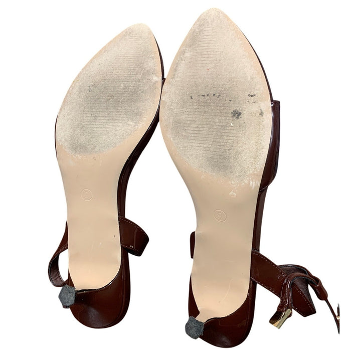 Coutgo Womens Size 9 Dark Brown 2" Low Kitten Heel Ankle Strap Open Toe Shoes