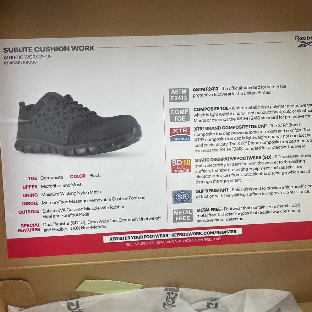 New In Original Box Reebok Womens 8W Sublite Cushion Athletic Work Shoes