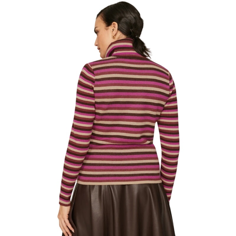 Toccin NY Womens XL Alice Purple Pink Stripe Long Sleeve Turtleneck Knit Sweater
