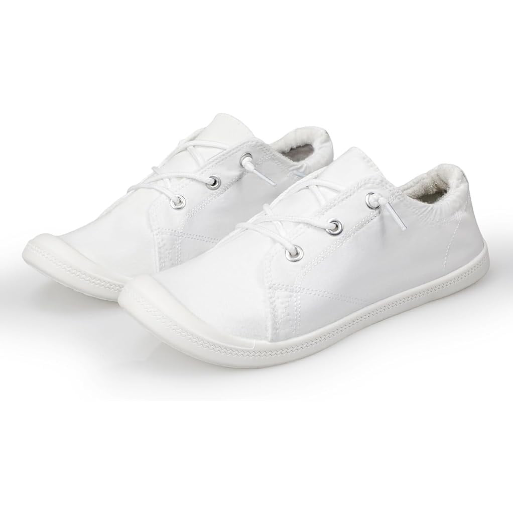 Lxuan Womens Size 6 White Sneakers Round Toe Lace Up Slip On Low Top Shoes