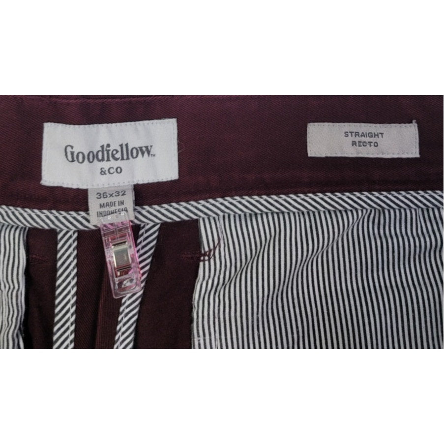 Goodfellow &amp; Co Mens 36 X 32 Maroon Cotton Spandex Straight Leg Denim Jeans