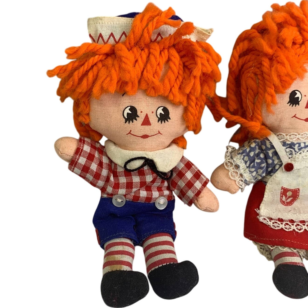 Vintage 1977 Raggedy Ann &amp; Andy Hallmark Cards Small Cloth Yarn Hair Dolls