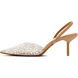 Yiya Womens 7.5 Clear Silver White Studded Pointed Toe Slingback 3" Heels Shoes