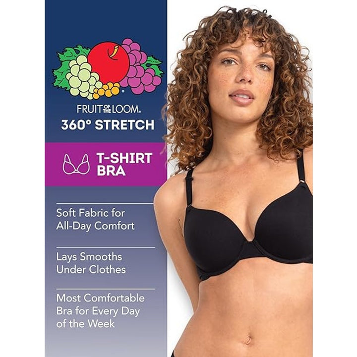 New 3-Pack Fruit of the Loom Womens 42C Smooth Cotton Underwire T-Shirt Bras