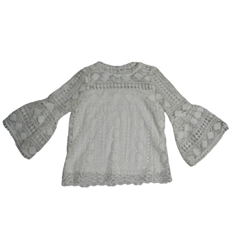 Ellison Womens Medium Cream Boho Bell Sleeve Crochet Overlay Layered Blouse