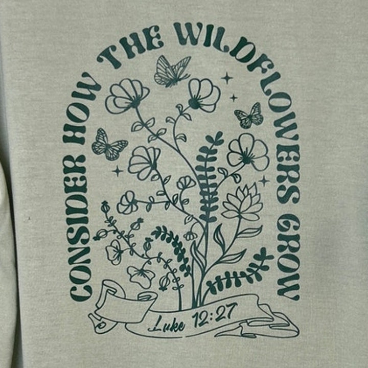 New Hand Printed Mens XL Consider How The Wildflowers Grow Short Sleeve T Shirt