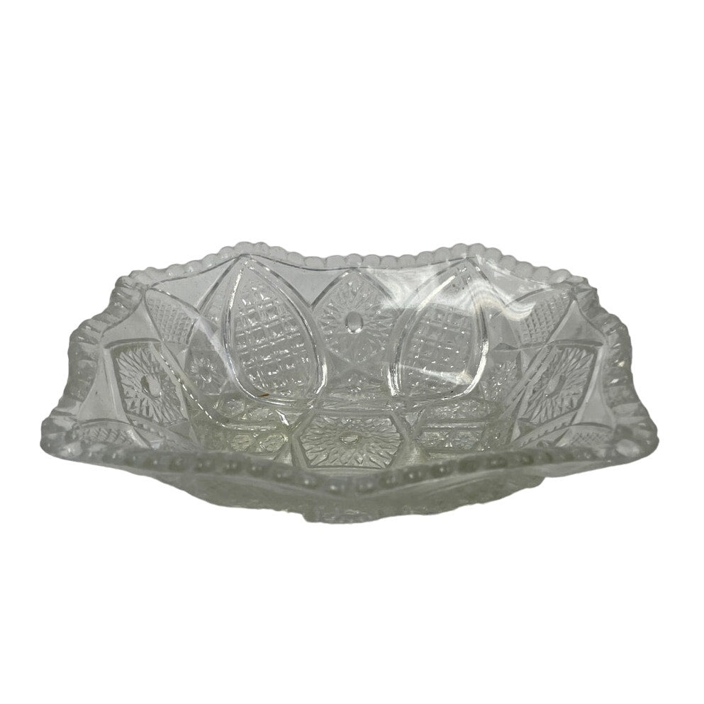 Vintage Small Cut Glass Sunburst Design Rectangular Rectangle Candy Dish