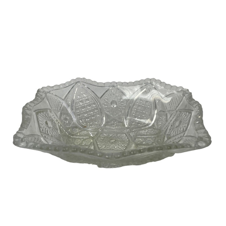 Vintage Small Cut Glass Sunburst Design Rectangular Rectangle Candy Dish
