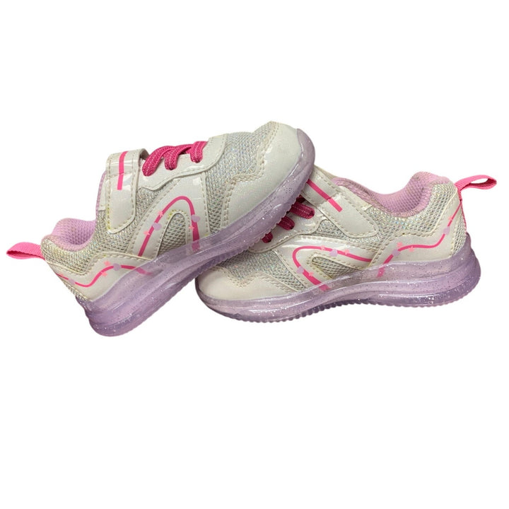 Yeskis Toddler Girls Size 8 Silver Pink Sneakers Hook Loop Close Light Up Shoes