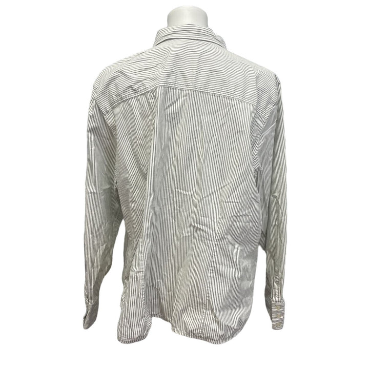 Izod Womens Plus Size 2X Long Sleeve Green Stripe Button Down Collared Shirt