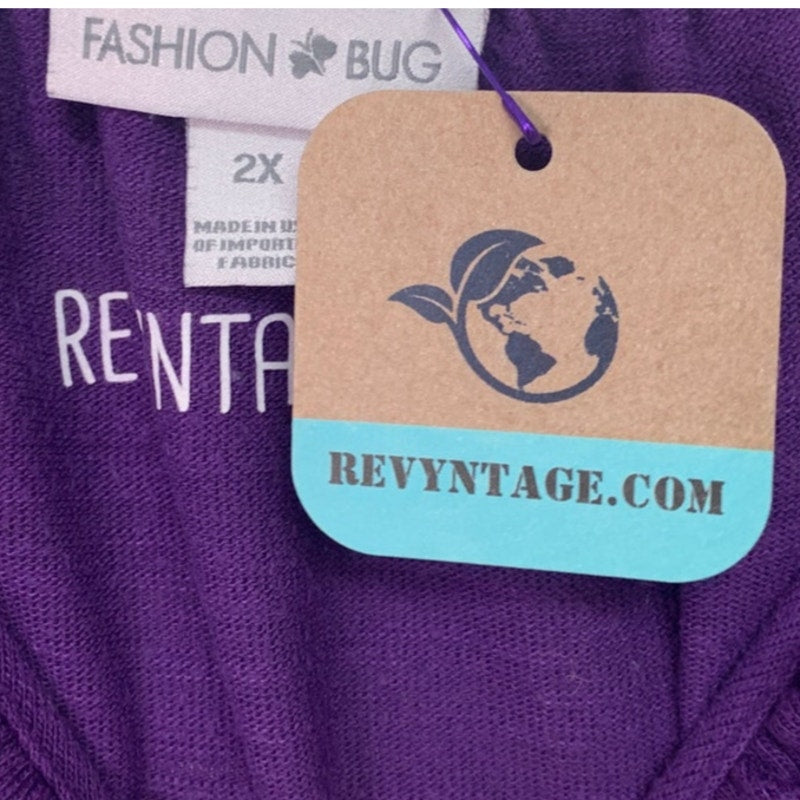 Upcycled Hand Printed Womens 2X Hydrangea Floral Long Sleeve Purple Tee Shirt