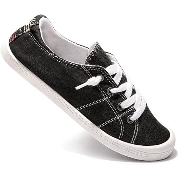 Beneker Womens Size 10 Black Canvas Lace Up Slip On Low Top Casual Sneaker Shoes