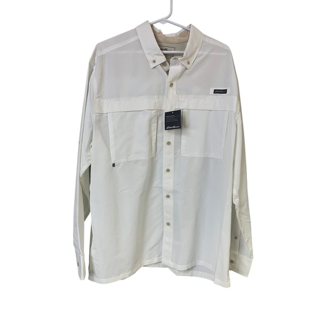 New Eddie Bauer Mens XL White Long Sleeve Ripstop Guide Button Up Shirt