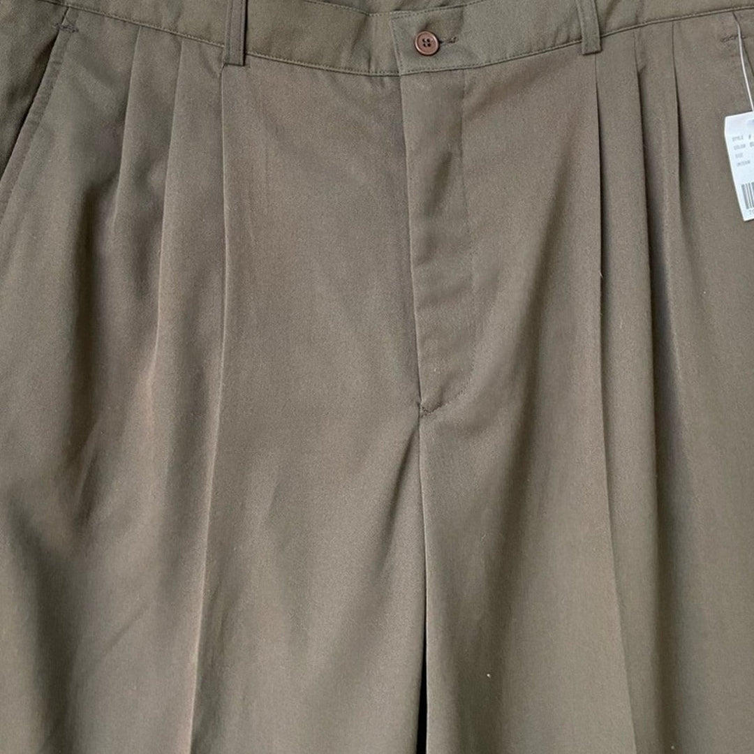 NWT New Adolfo Mens Size 38 X 30 Olive PolyRayon Pleated Front Dress Pants